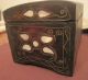 Antique Rare Handmade 19th Century Carved Wood Inlaid Mother Pearl Brass Box Primitives photo 4