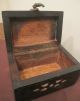 Antique Rare Handmade 19th Century Carved Wood Inlaid Mother Pearl Brass Box Primitives photo 8