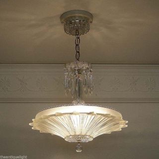 549 Vintage 30s Ceiling Light Lamp Fixture Glass Chandelier Re - Wired Sunflower photo