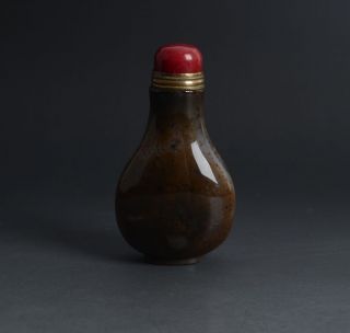 Chinese Brown&black Moss Natural Gray Agate Hollowed Well Snuff Bottle - Jr11477 photo