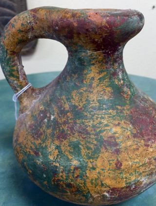 Very Old Handmade Stone Terracotta Painted Jug Vase Pitcher Art Artifact photo