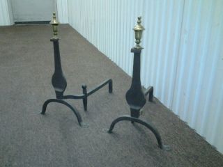 1900 ' S Cast Iron And Bronze Modern Andirons By Cahill photo