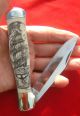 Nautical Scrimshaw Tall Ship & Whale Tail,  By Shar,  Large Folding Knife/knives Scrimshaws photo 1