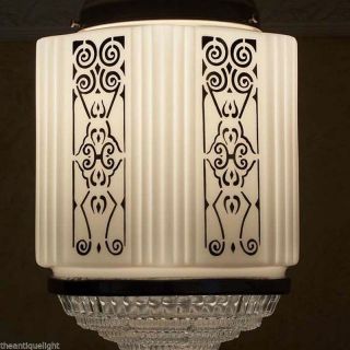 276 Vintage 30 ' S Art Deco Ceiling Lamp Light Fixture Glass Shade photo