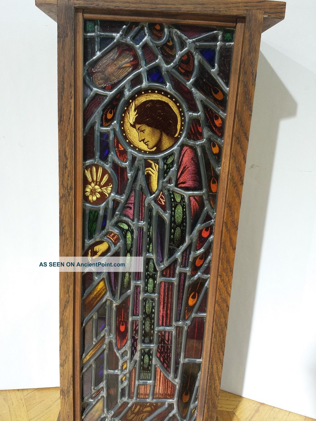 Antique Stained Glass Leaded Window Made As A Lighted Shadow Box 1900-1940 photo