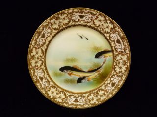 Exquisite & Rare Signed Nippon Gilt & Hand Painted Fish Plate - Circa 1900 photo