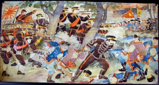 Rare Japanese Watercolor Xix° War Sino Japanese 6.  69 