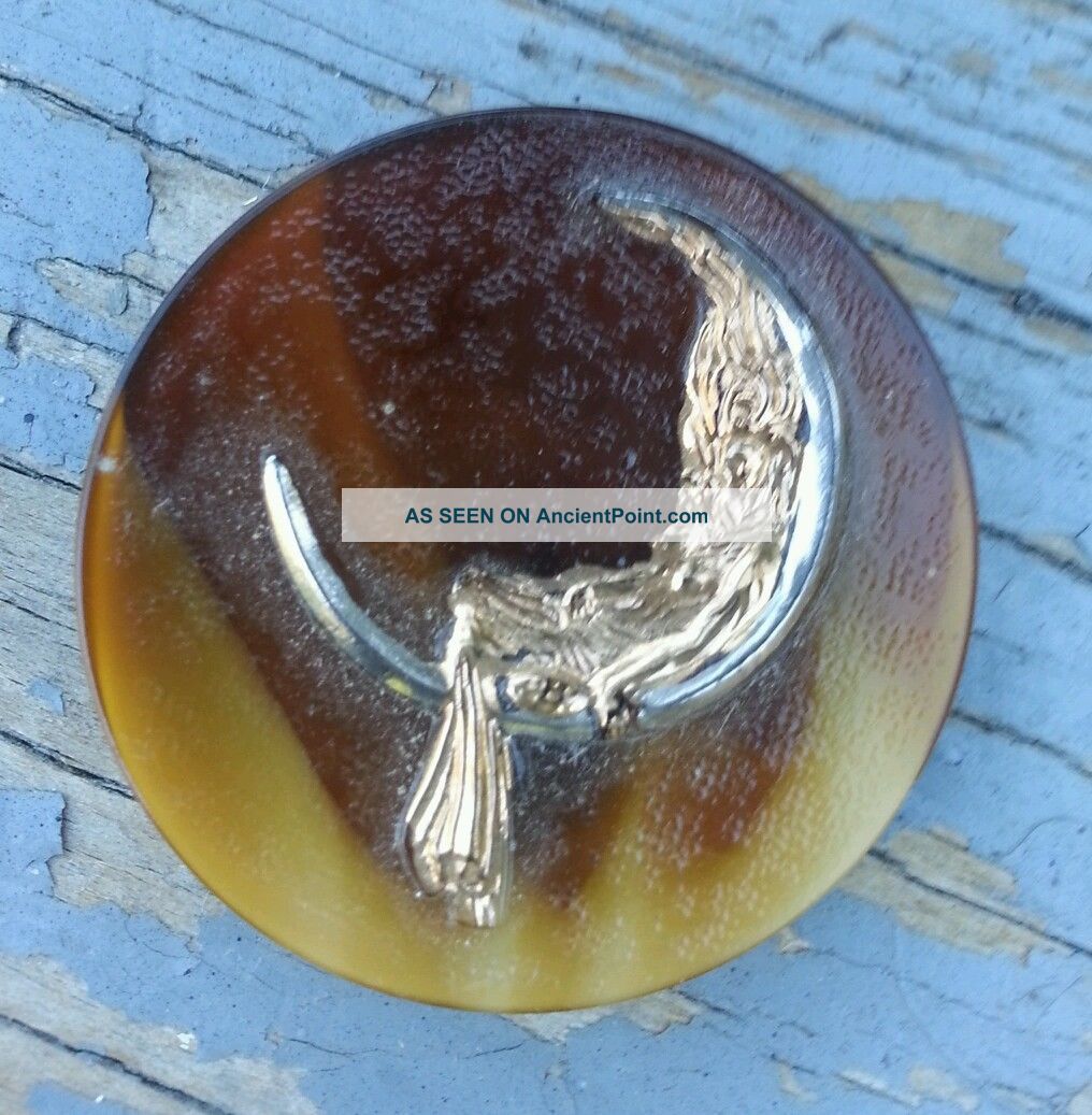 Antique Art Nouveau Picture Button Crescent Moon Goddess Slag Glass Wicca Gypsy Buttons photo