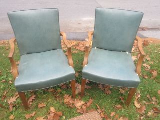 Pr Vintage Mid Century Wood Lounge Arm Chair Danish Modern Brower Furniture Mich photo