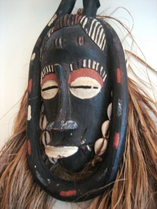 Vintage African Wooden Tribal Mask,  With Snake And Bird Decoration,  Senufo (?) photo