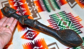 Antique Hand Carved African Baule Wooden Ceremonial Feast Spoon photo