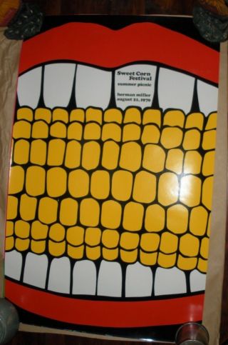 3 Vintage Herman Miller Picnic Posters Corn,  Watermelon,  Sundae photo