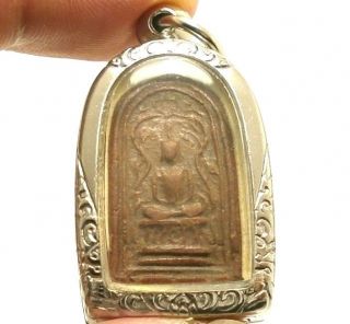 Lord Buddha Enlightened Thai Antique Amulet Pendant Lucky Success Peaceful Life photo
