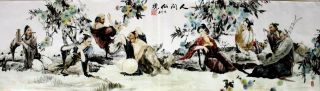 Huge Asian Art Chinese Watercolor Painting - Eight Immortals Cross Sea photo