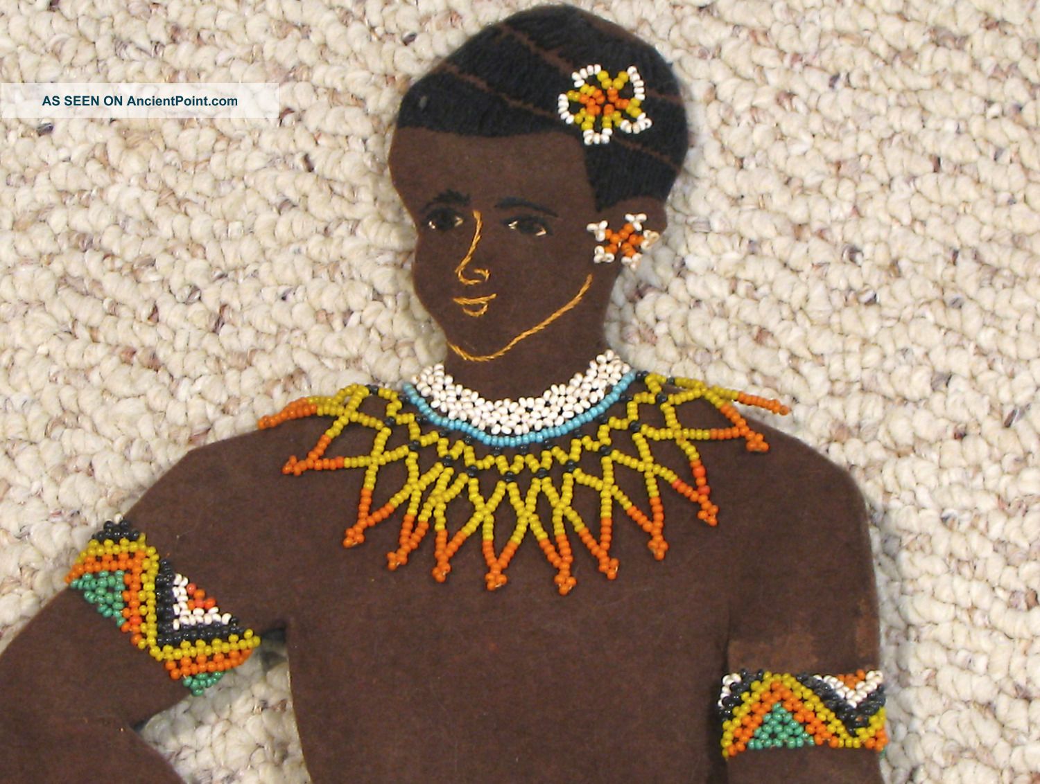Old African Bead Work Tribal Female Figure - 20 