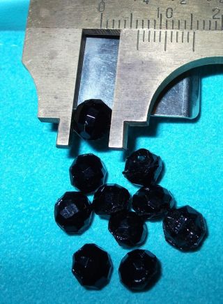 Antique 1900 ' S Jet Black Stone Faceted Tiny Buttons Of 10 Six Mm Round photo