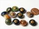 Collection (12) 14mm Rare Antique Czech Satin Striped Glass Waistcoat Buttons 3 Buttons photo 2