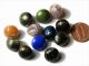 Collection (12) 14mm Rare Antique Czech Satin Striped Glass Waistcoat Buttons 2 Buttons photo 1