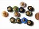 Collection (12) 14mm Rare Antique Czech Satin Striped Glass Waistcoat Buttons 2 Buttons photo 2