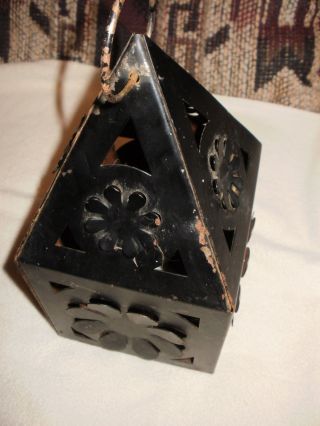 Olde Black Vintage Tin Metal Candle Or Bulb Lantern Eleven Inches Tall 5 1/2 Wid photo