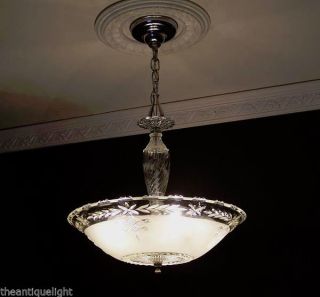 255 Vintage 40s 50s Ceiling Light Lamp Fixture Glass Chandelier Re - Wired photo