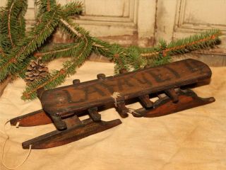 Antique Miniature Toy Folk Art Childs Wood Snow Sled Old Paint photo