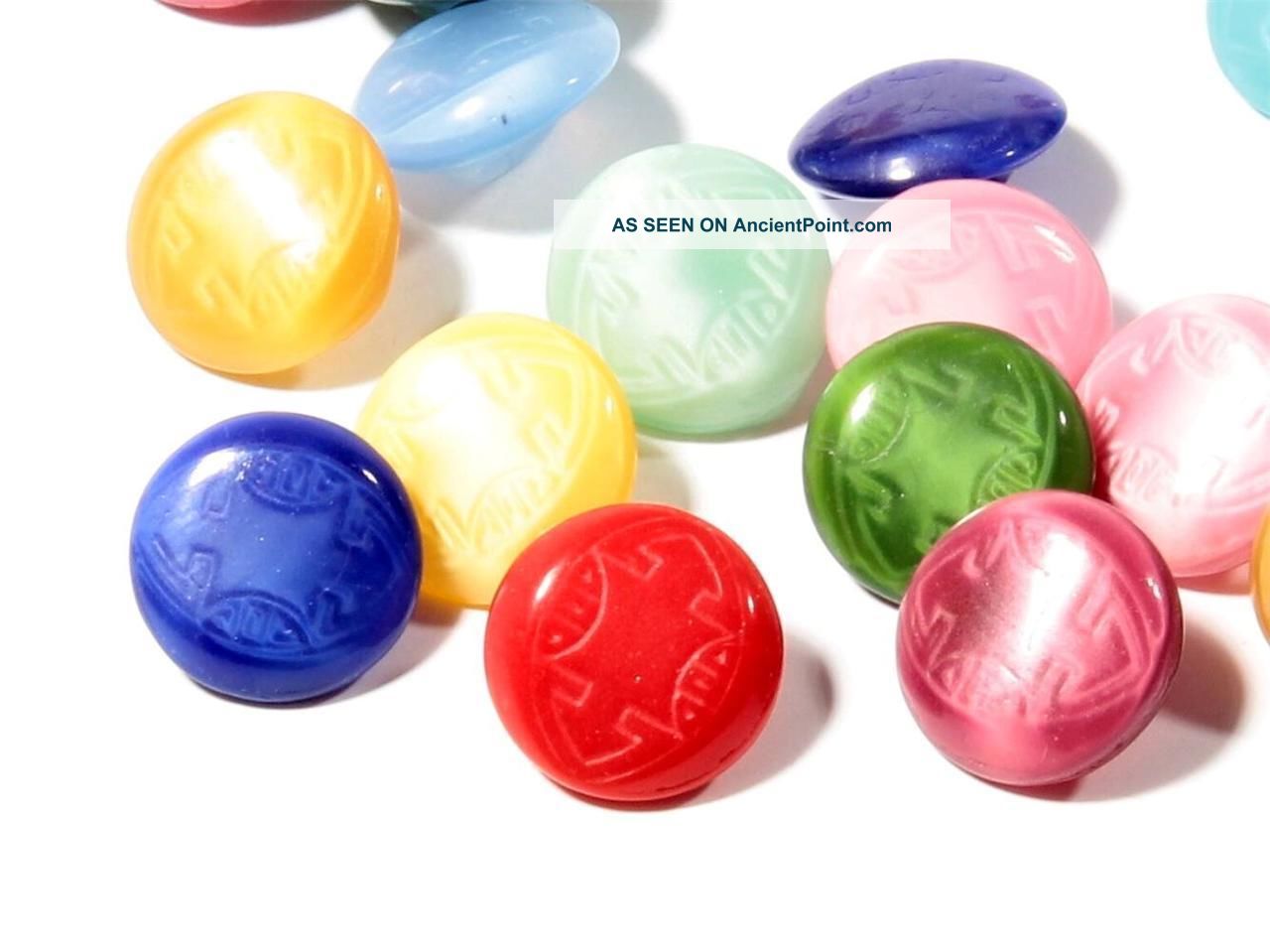 Collection (24) Vtg Czech Deco Mixed Geometric Design Doll Satin Glass Buttons Buttons photo