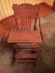 Antique Oak Wood Baby High Chair Folds Down To Childs Rocker Vintage Baby Carriages & Buggies photo 1