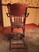 Antique Oak Wood Baby High Chair Folds Down To Childs Rocker Vintage Baby Carriages & Buggies photo 3