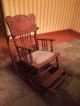 Antique Oak Wood Baby High Chair Folds Down To Childs Rocker Vintage Baby Carriages & Buggies photo 5