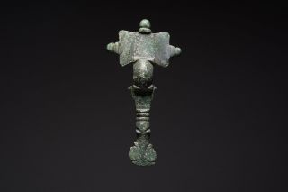 Anglo - Saxon Bronze Cruciform Brooch With Horse Head Decoration - 475 Ad photo