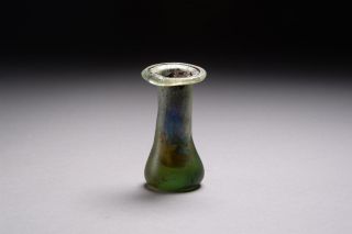 Ancient Roman Heavy Glass Spool Unguentarium Bottle - 2nd Century Ad photo