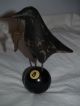Rare Hand Carved Wood Iron Standing Crow On A Pool Ball 8 Sculture Bird Carved Figures photo 3