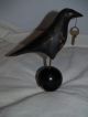 Rare Hand Carved Wood Iron Standing Crow On A Pool Ball 8 Sculture Bird Carved Figures photo 4