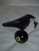 Rare Hand Carved Wood Iron Standing Crow On A Pool Ball 8 Sculture Bird Carved Figures photo 6