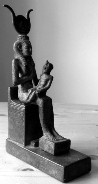 Amazing Egyptian Bronze Isis On Stone Throne photo