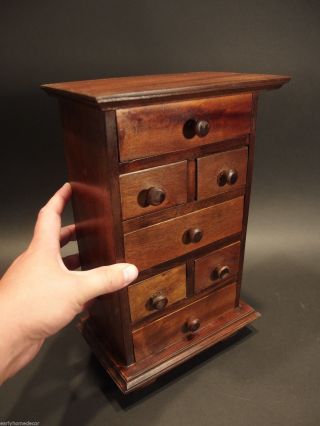 Primitive Antique Style Wood Apothecary Spice Chest Cabinet 7 Drawers photo