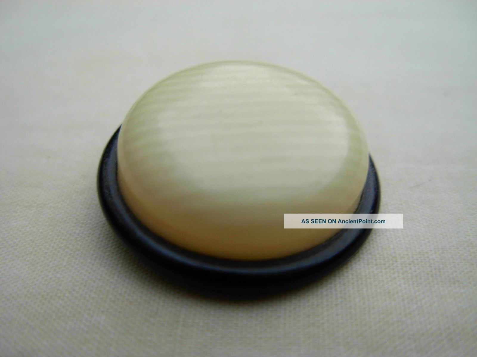 Antique - Cream & Black Celluloid & Metal Button - 15/16 