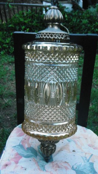 Vintage Carnival Glass Crystal Retro Hanging Ceiling Lamp 60s Golden Clear Color photo
