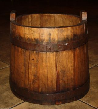 Antique Country Primitive Staved Wooden Piggin; Large 19th Century Pine Bucket photo