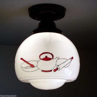 198 Vintage 30s 40s Ceiling Light Lamp Fixture Re - Wired Kithcen photo