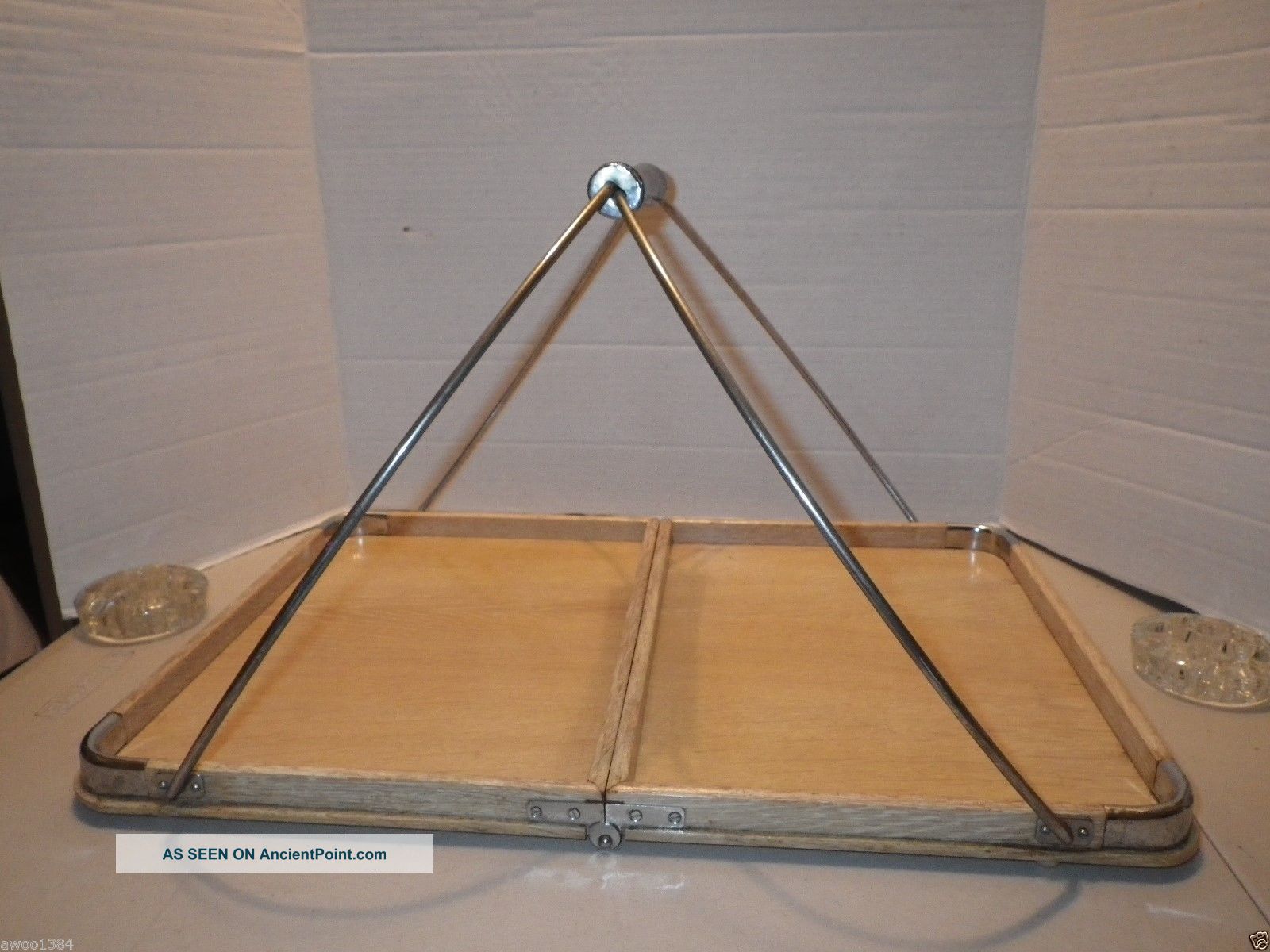 Mid Century Modern Atomic Metal & Wood Folding Serving Snack Dessert Tray Mid-Century Modernism photo