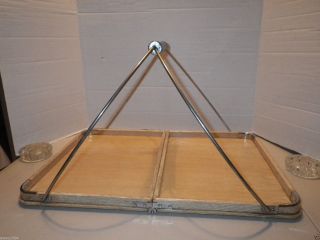 Mid Century Modern Atomic Metal & Wood Folding Serving Snack Dessert Tray photo