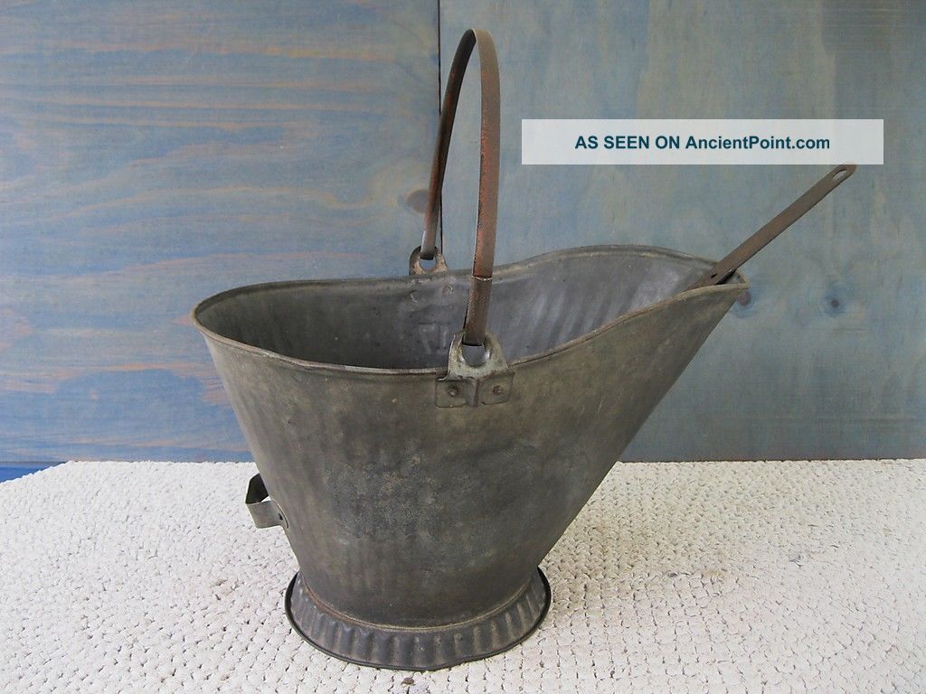 Antique Coal Scuttle Ash Hod Bucket Primitive 17 Metal,  Shovel,  Bail Handle Hearth Ware photo