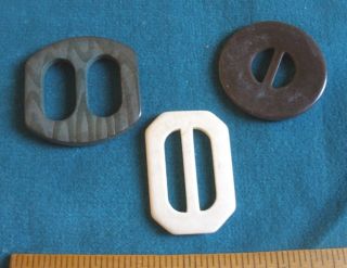 Of 3 Vtg Early 1900s Sturdy Early Hard Plastic Small Belt Sash Buckles photo