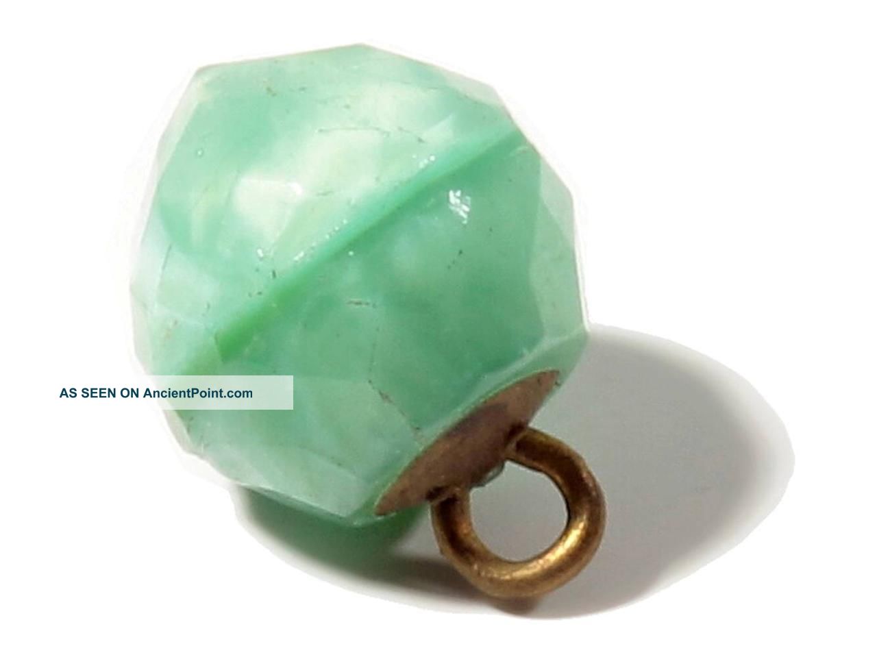 (1) 11mm Rare Victorian Czech Faceted Green Satin Glass Waistcoat Ball Button Buttons photo