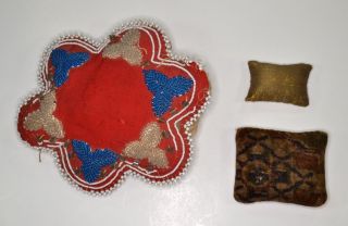 Native American Beaded Bead Sewing Pin Cushion Antique 1800 Velvet Silk photo