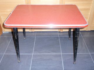 1960 ' S Vintage Formica Kids Table Metal Legs Red Top Sturdy photo