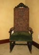 Vintage Ornate Barley Twist Carved Wood Throne Chair W Brass Feet Post-1950 photo 1