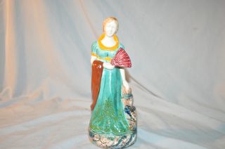 Vintage Old Desvres Hand Painted French Lady With Fan Porcelain Woman Figurine photo